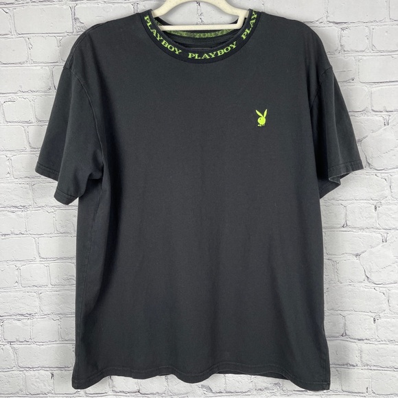 PacSun Other - PLAYBOY by PACSUN black cotton t-shirt with neon green trim and logo, size L